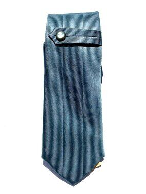 VTG Men’s X’Andrini 100% Italian Silk Ribbed Slate Blue Necktie w/Button, NWT